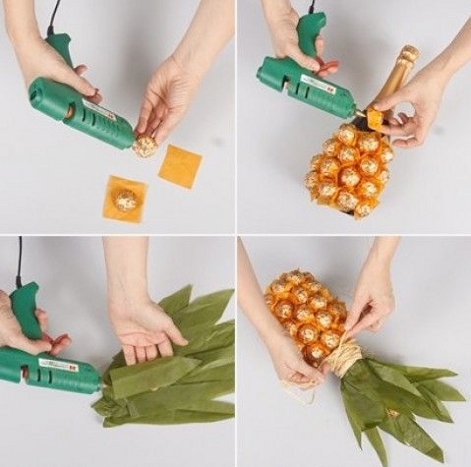 Як зробити оригінальну упаковку для шампанського у вигляді ананаса